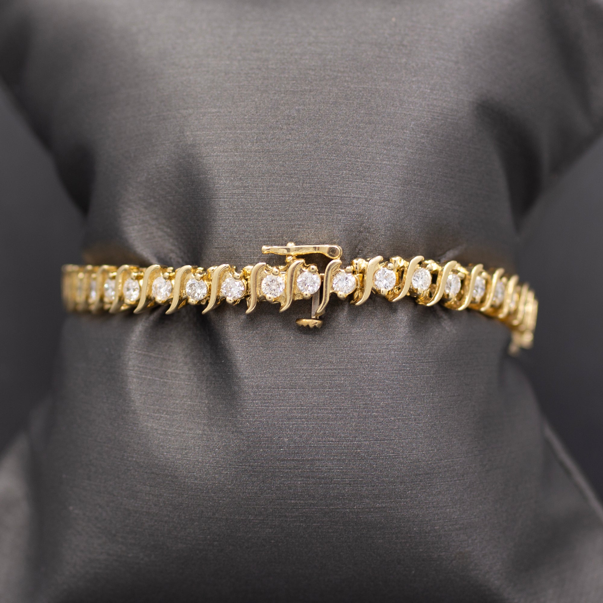 Classic Vintage S Curve Diamond Tennis Bracelet in 14k Yellow Gold 3.80cttw