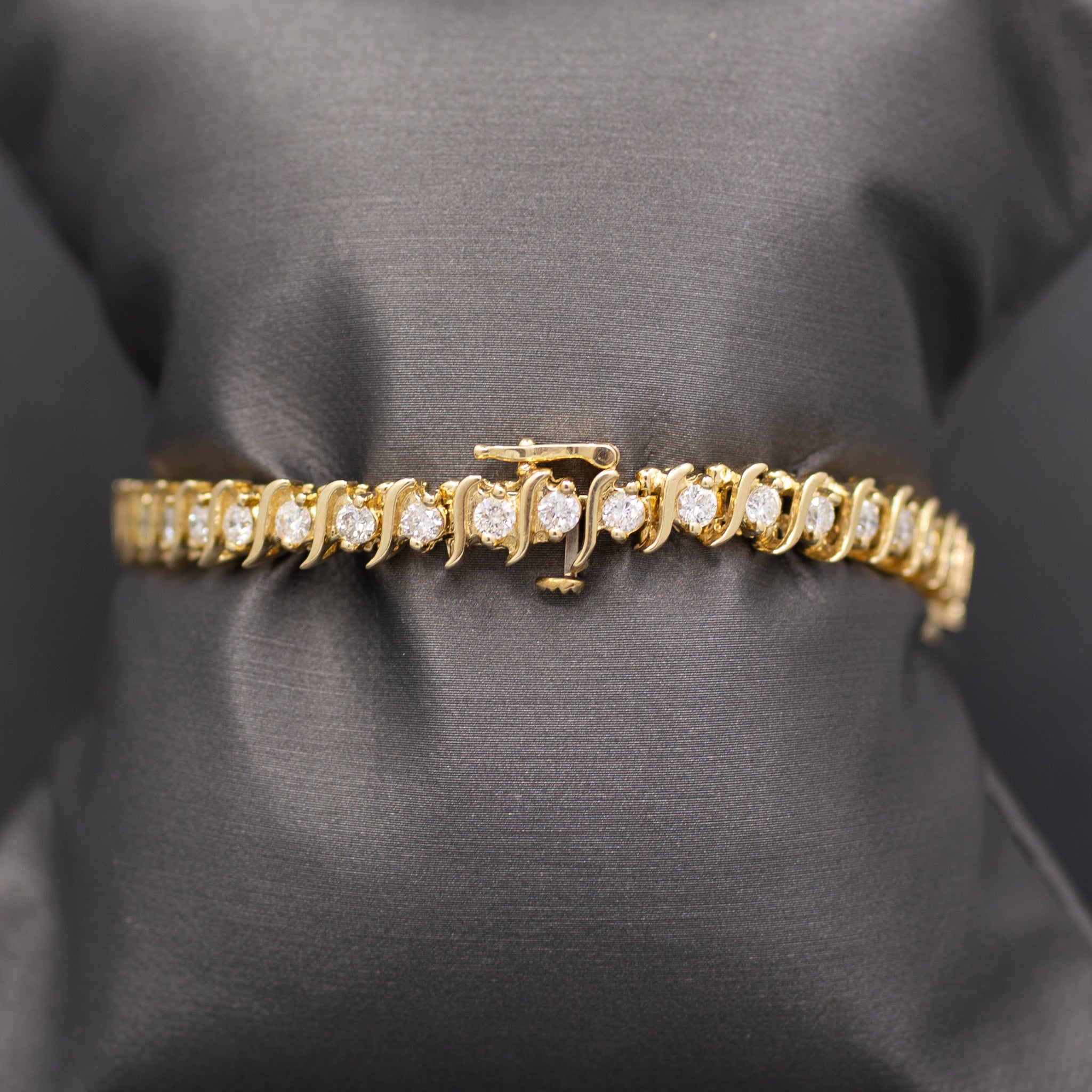 Classic Vintage S Curve Diamond Tennis Bracelet in 14k Yellow Gold 3.80cttw