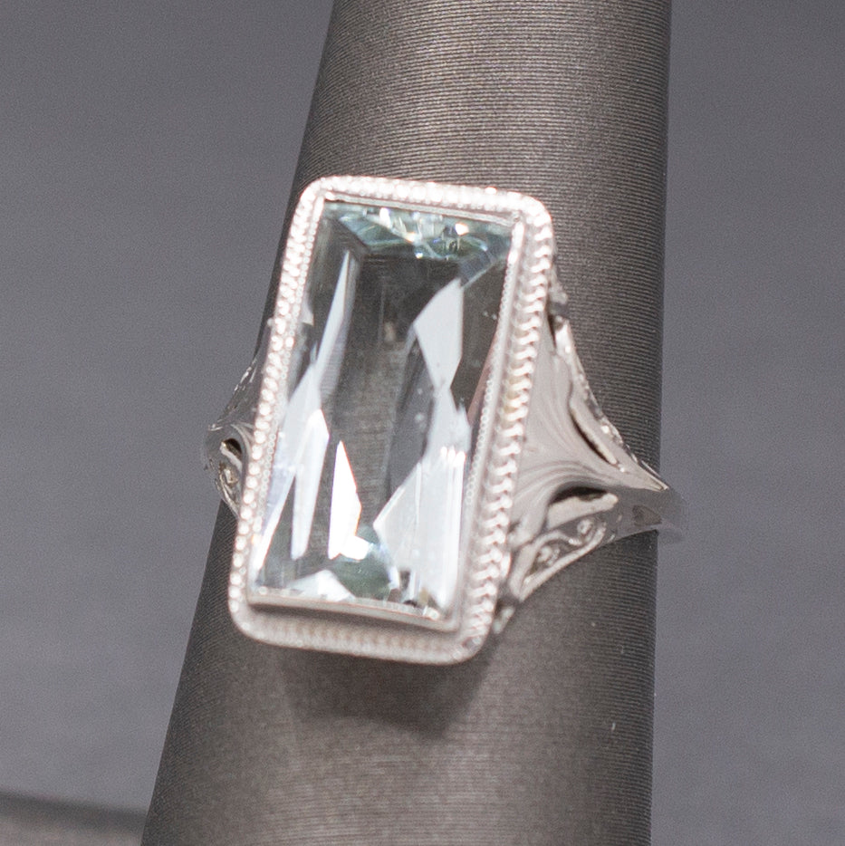 Icy Art Deco Aquamarine Cocktail Ring in 14k White Gold