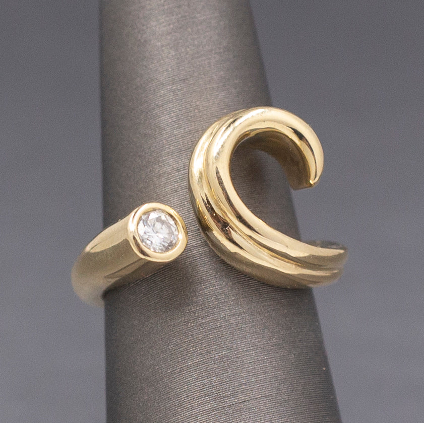 Unique Bezel Set Diamond Swirl Statement Ring in 14k Yellow Gold