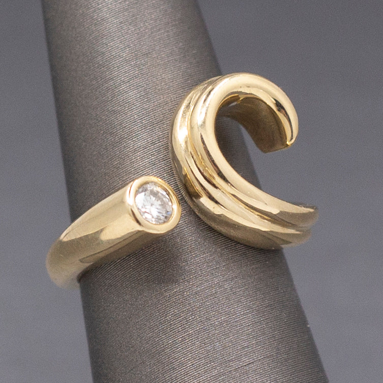 Unique Bezel Set Diamond Swirl Statement Ring in 14k Yellow Gold
