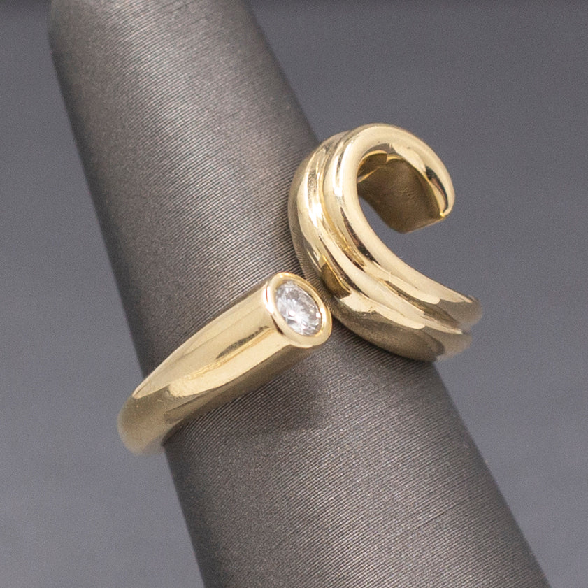 Unique Bezel Set Diamond Swirl Statement Ring in 14k Yellow Gold