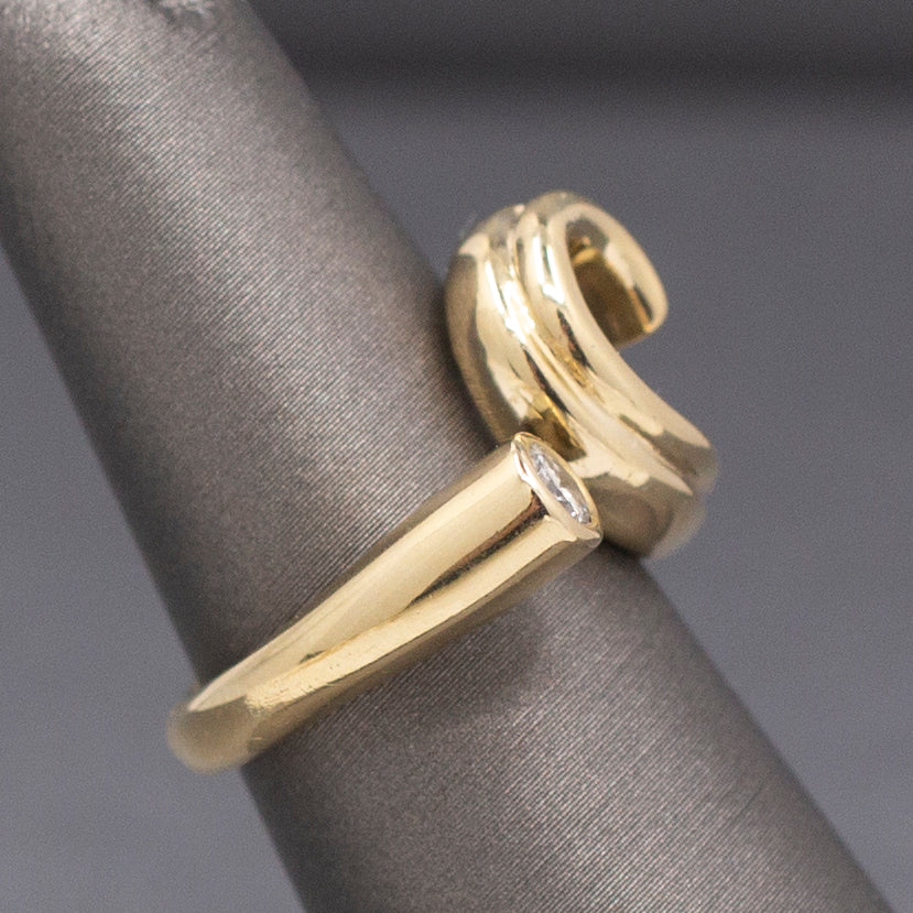 Unique Bezel Set Diamond Swirl Statement Ring in 14k Yellow Gold