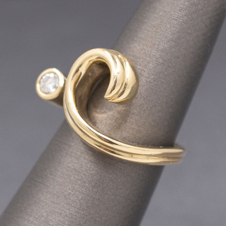 Unique Bezel Set Diamond Swirl Statement Ring in 14k Yellow Gold
