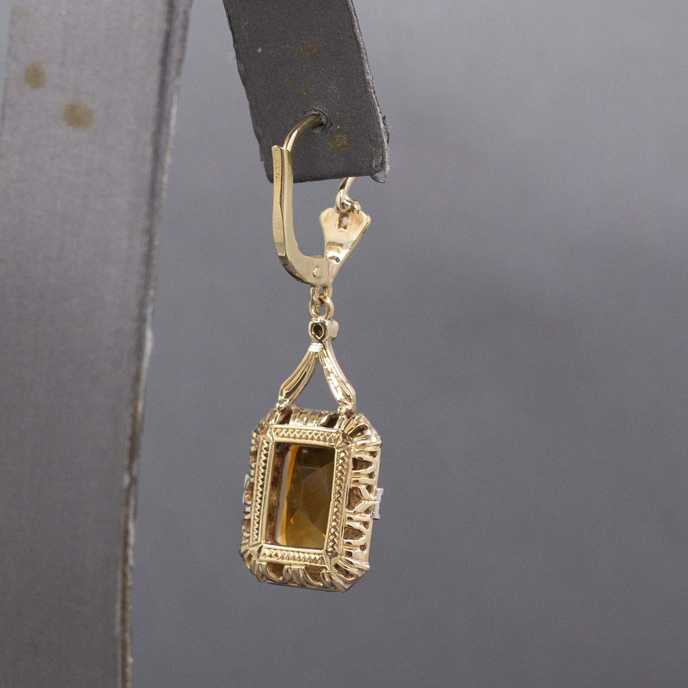 Stunning Vintage Citrine and Rose Cut Diamond Dangle Earrings in 14k Yellow Gold