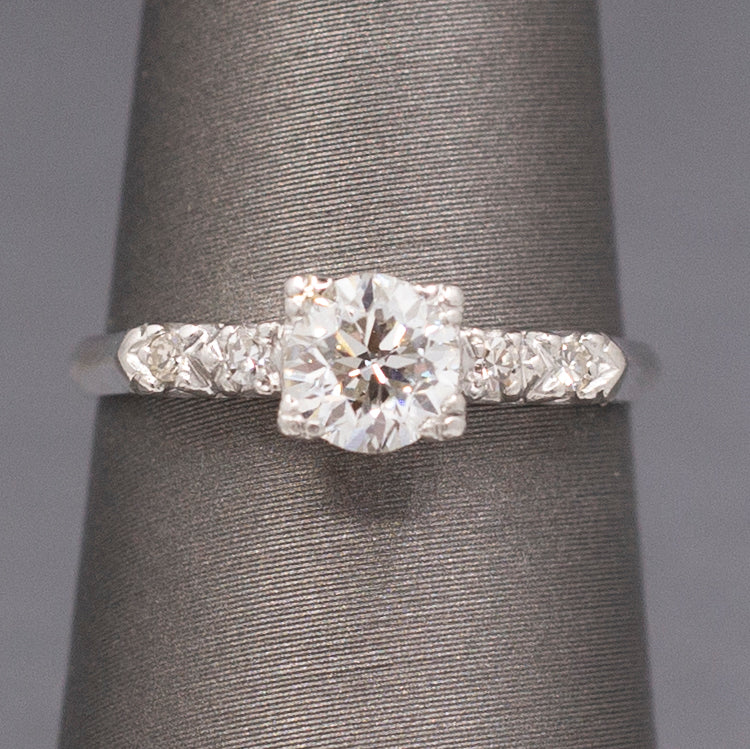 Sparkling Mid-Century Diamond Five Stone Engagement Ring in Platinum