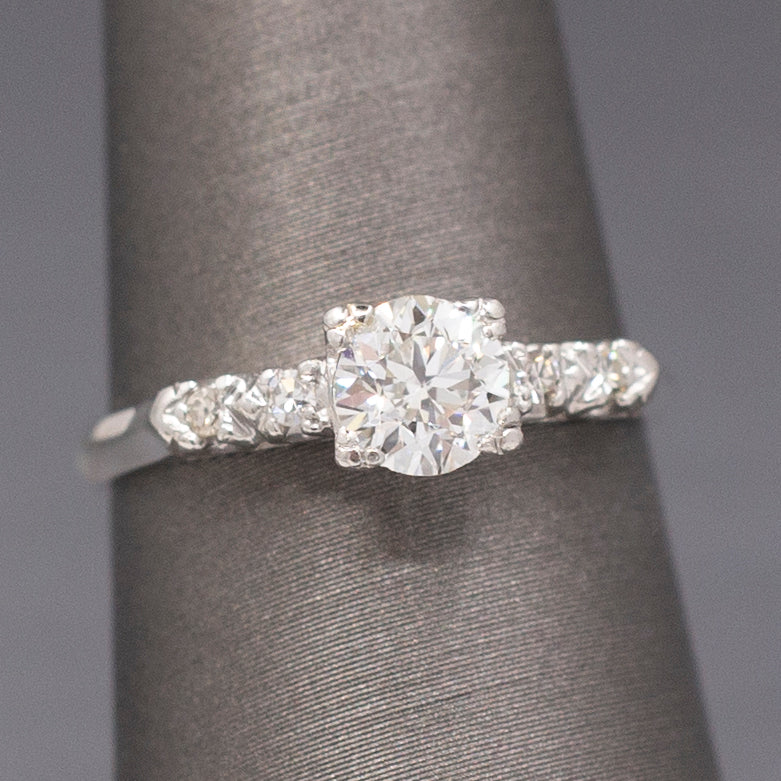 Sparkling Mid-Century Diamond Five Stone Engagement Ring in Platinum
