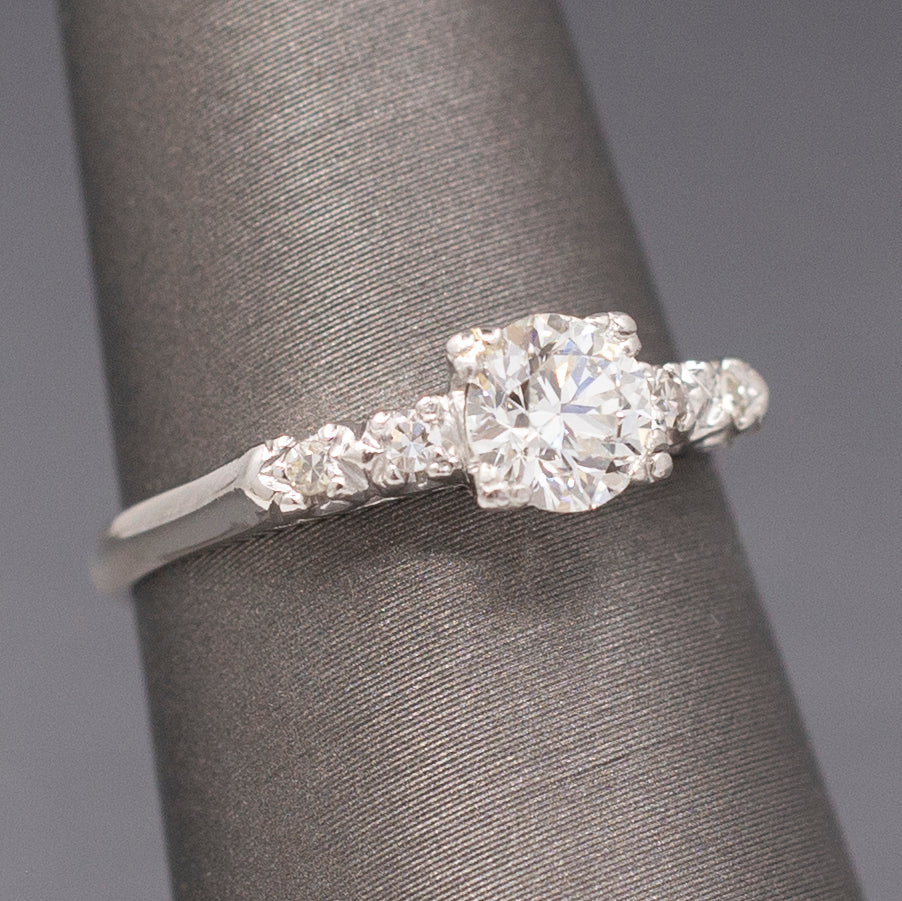 Sparkling Mid-Century Diamond Five Stone Engagement Ring in Platinum