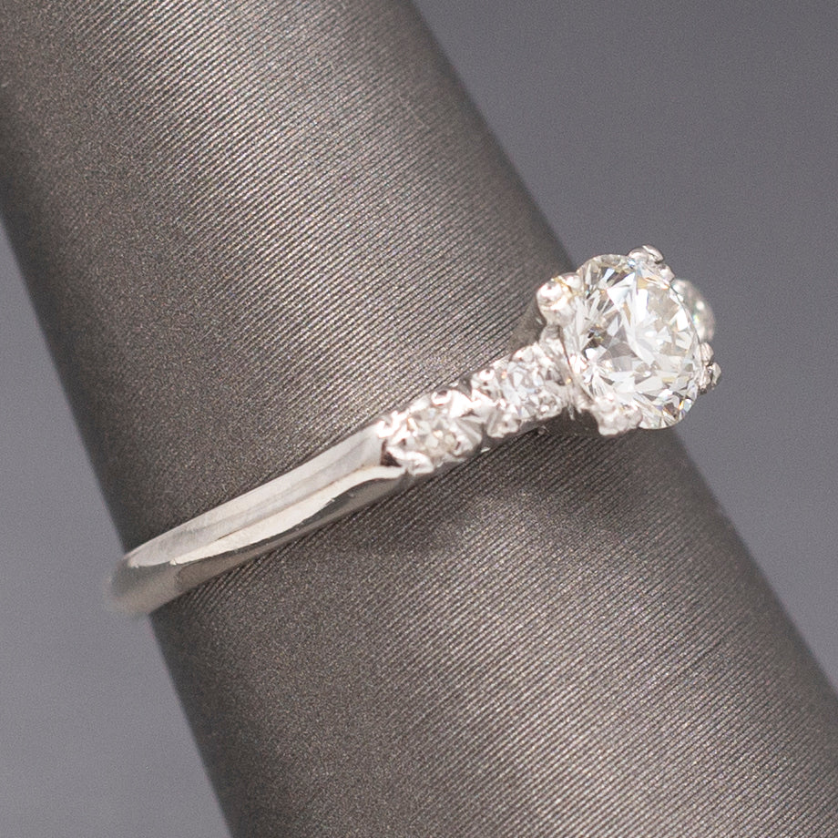 Sparkling Mid-Century Diamond Five Stone Engagement Ring in Platinum