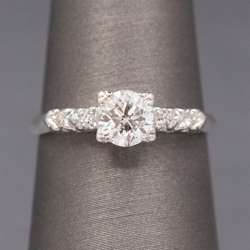 Sparkling Mid-Century Diamond Five Stone Engagement Ring in Platinum