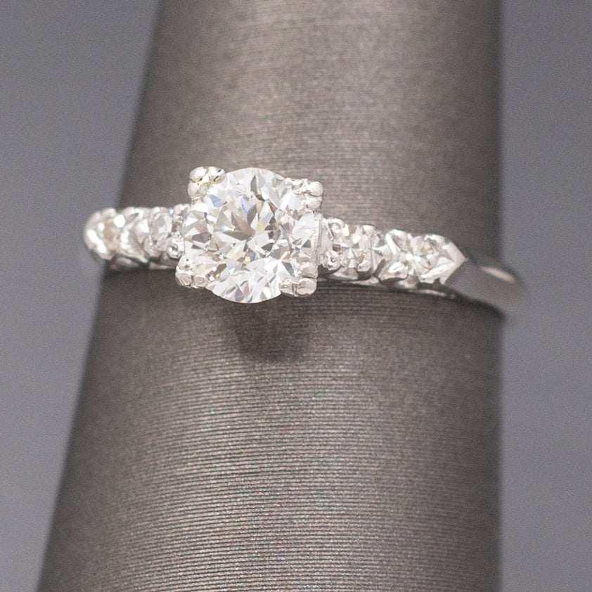 Sparkling Mid-Century Diamond Five Stone Engagement Ring in Platinum