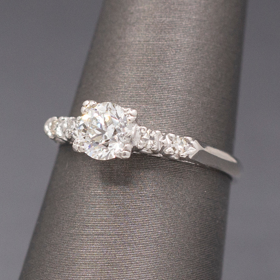 Sparkling Mid-Century Diamond Five Stone Engagement Ring in Platinum