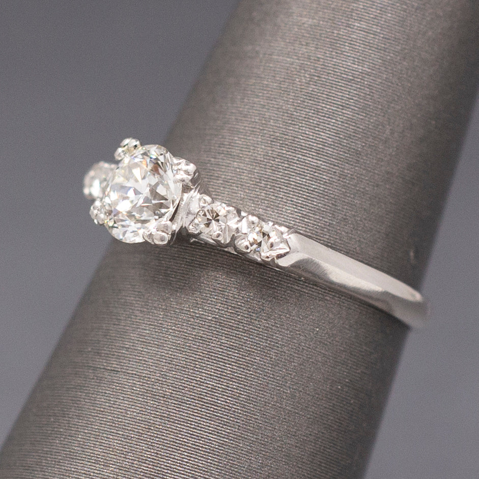 Sparkling Mid-Century Diamond Five Stone Engagement Ring in Platinum