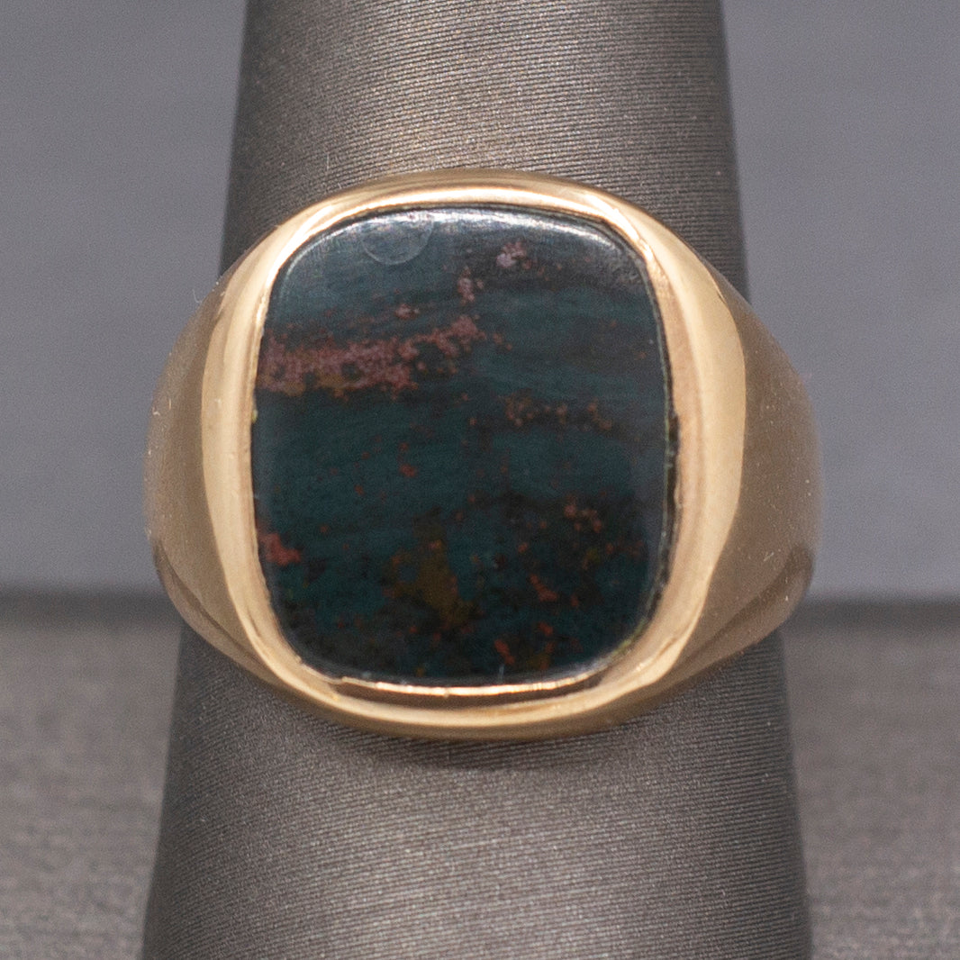 Handsome Vintage Bloodstone Signet Ring in14k Yellow Gold