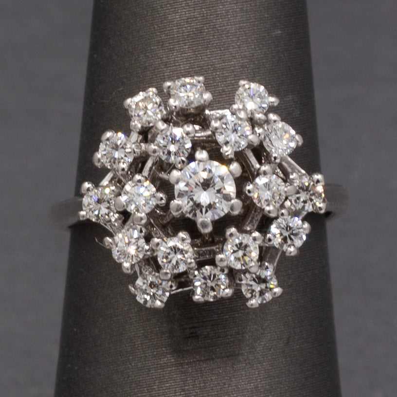 Sparkling Domed Diamond Cluster Cocktail Ring in 14k White Gold