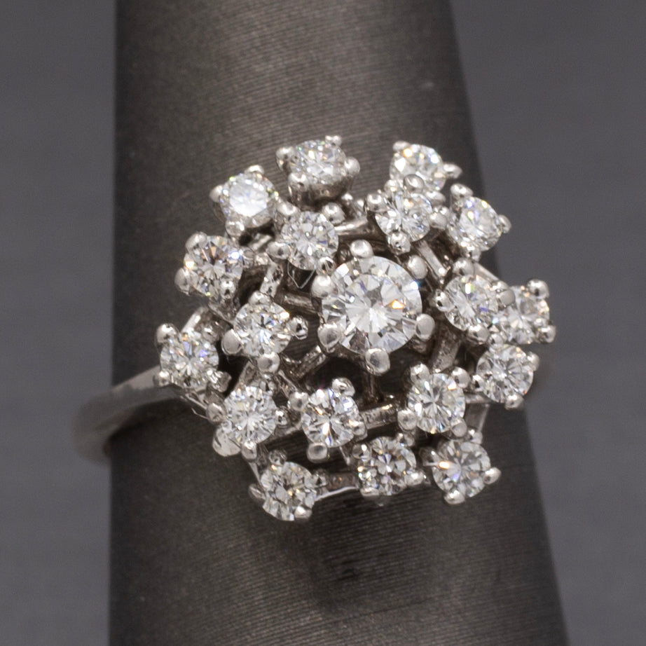 Sparkling Domed Diamond Cluster Cocktail Ring in 14k White Gold