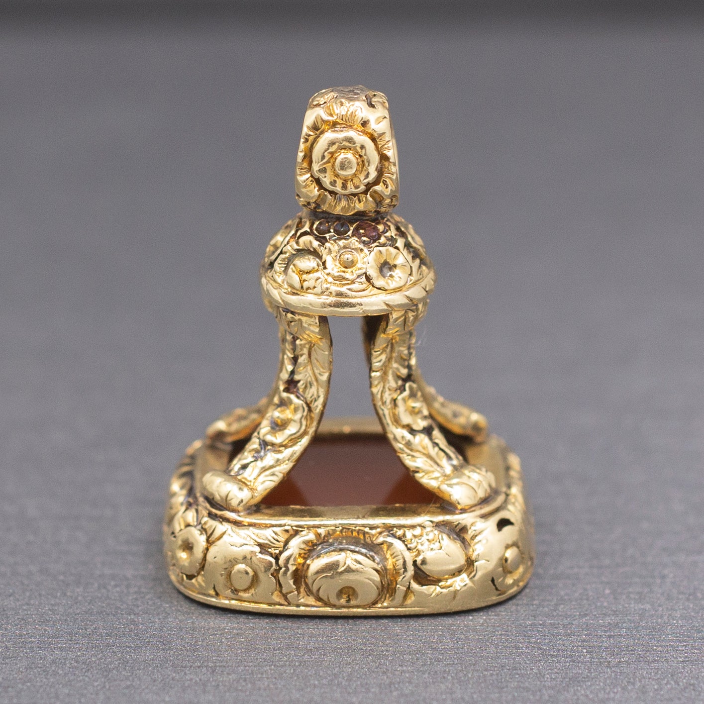 Exquisite Victorian Antique Fob with Stag Intaglio Carnelian in 14k Yellow Gold