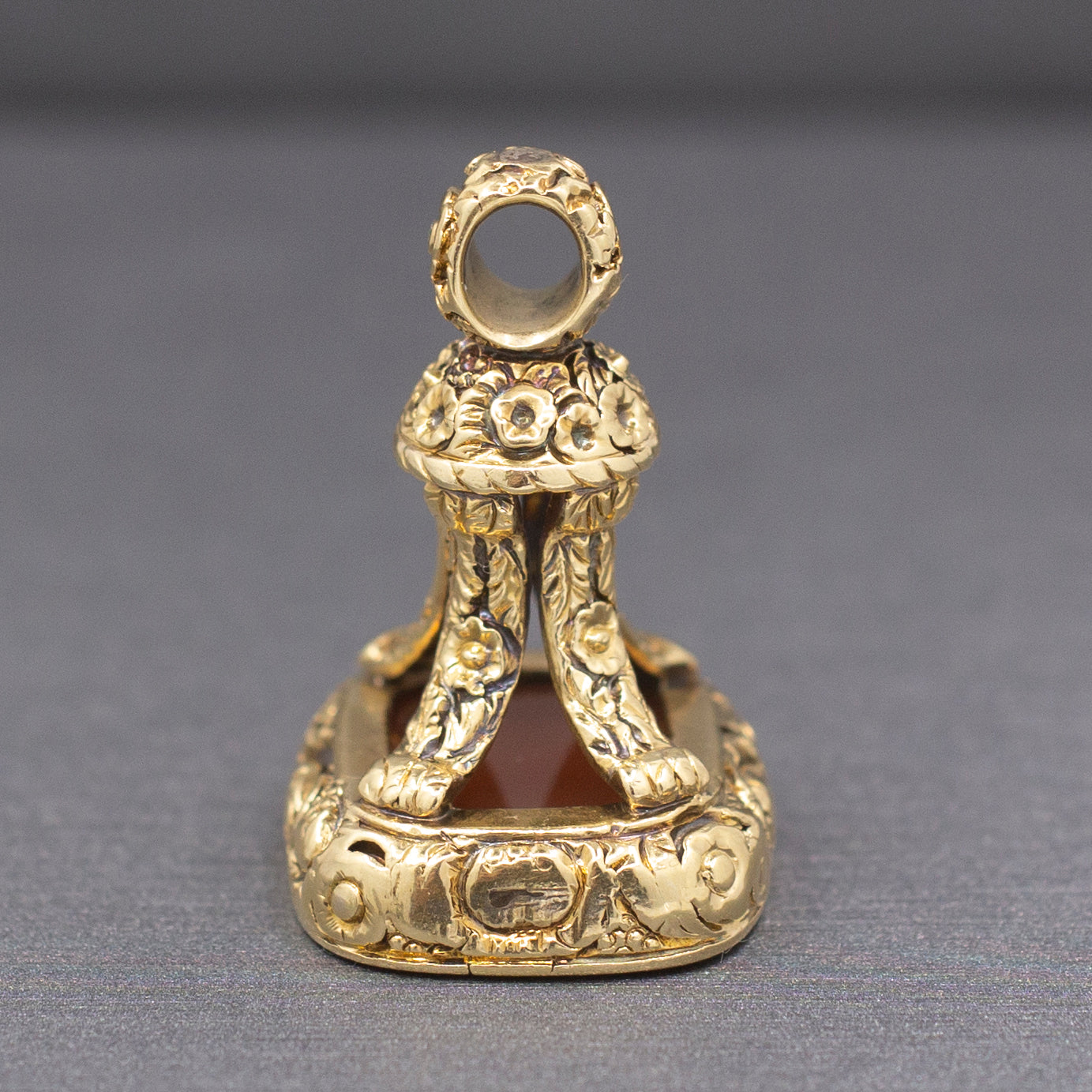 Exquisite Victorian Antique Fob with Stag Intaglio Carnelian in 14k Yellow Gold