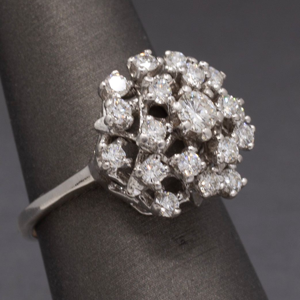 Sparkling Domed Diamond Cluster Cocktail Ring in 14k White Gold