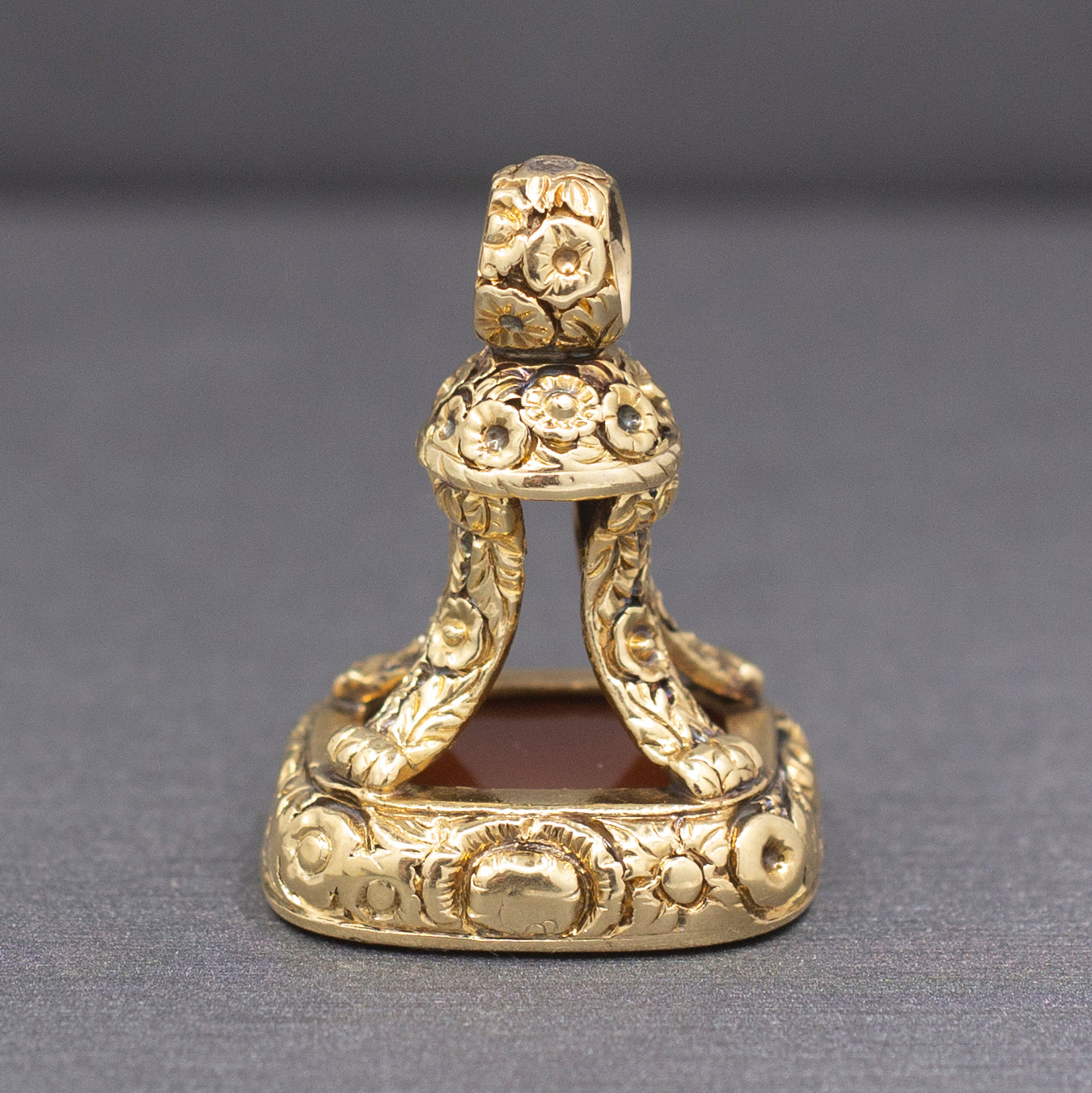 Exquisite Victorian Antique Fob with Stag Intaglio Carnelian in 14k Yellow Gold