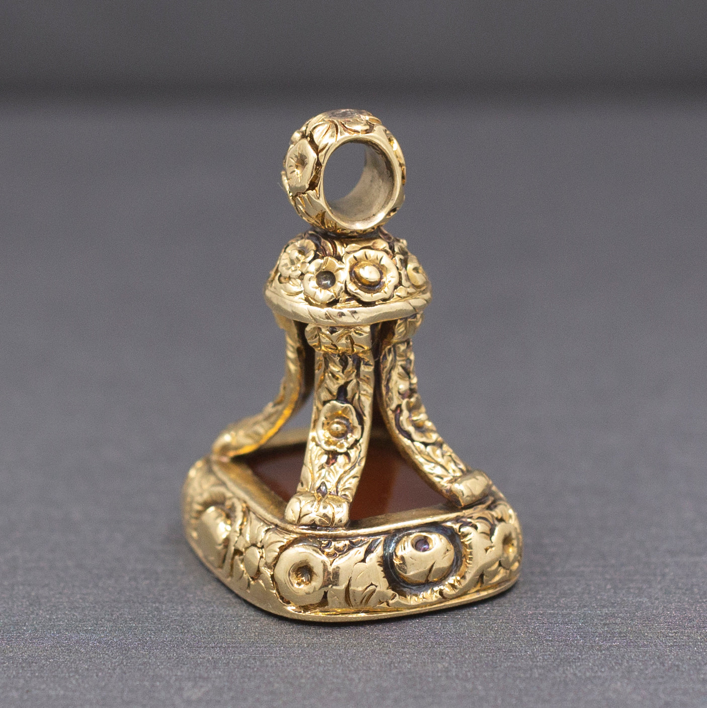 Exquisite Victorian Antique Fob with Stag Intaglio Carnelian in 14k Yellow Gold