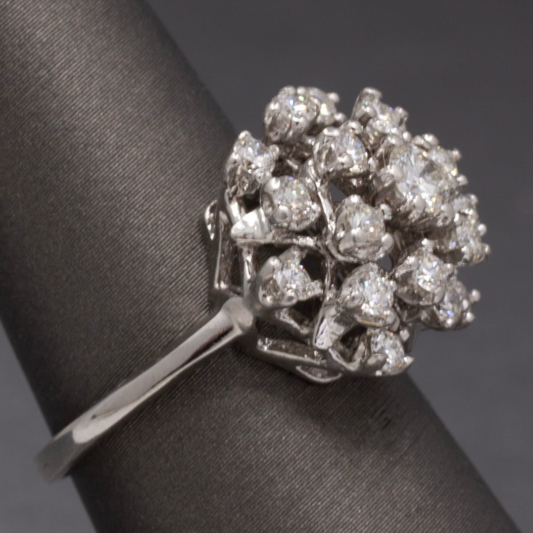Sparkling Domed Diamond Cluster Cocktail Ring in 14k White Gold