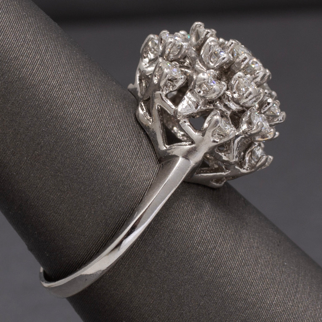 Sparkling Domed Diamond Cluster Cocktail Ring in 14k White Gold