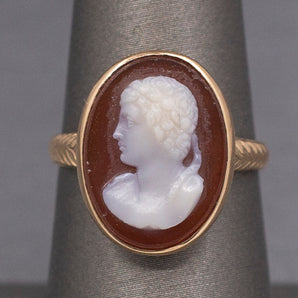 Elegant Antique Victorian Hardstone Cesar Cameo Ring in 14k Yellow Gold