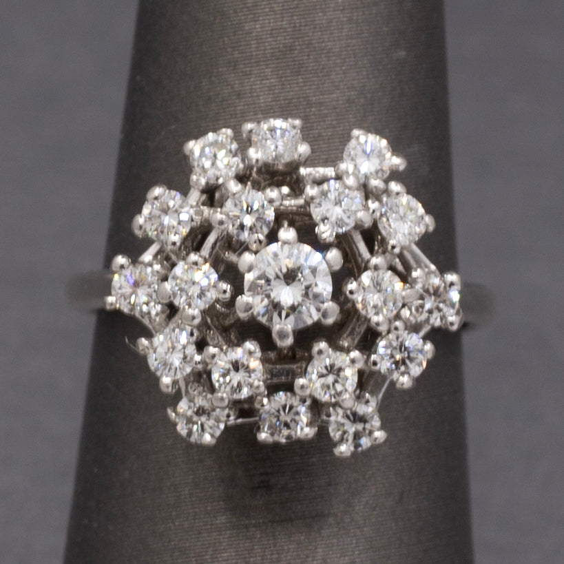 Sparkling Domed Diamond Cluster Cocktail Ring in 14k White Gold