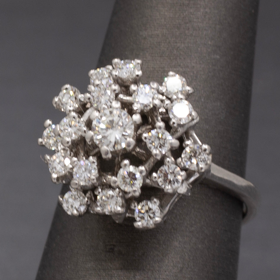 Sparkling Domed Diamond Cluster Cocktail Ring in 14k White Gold