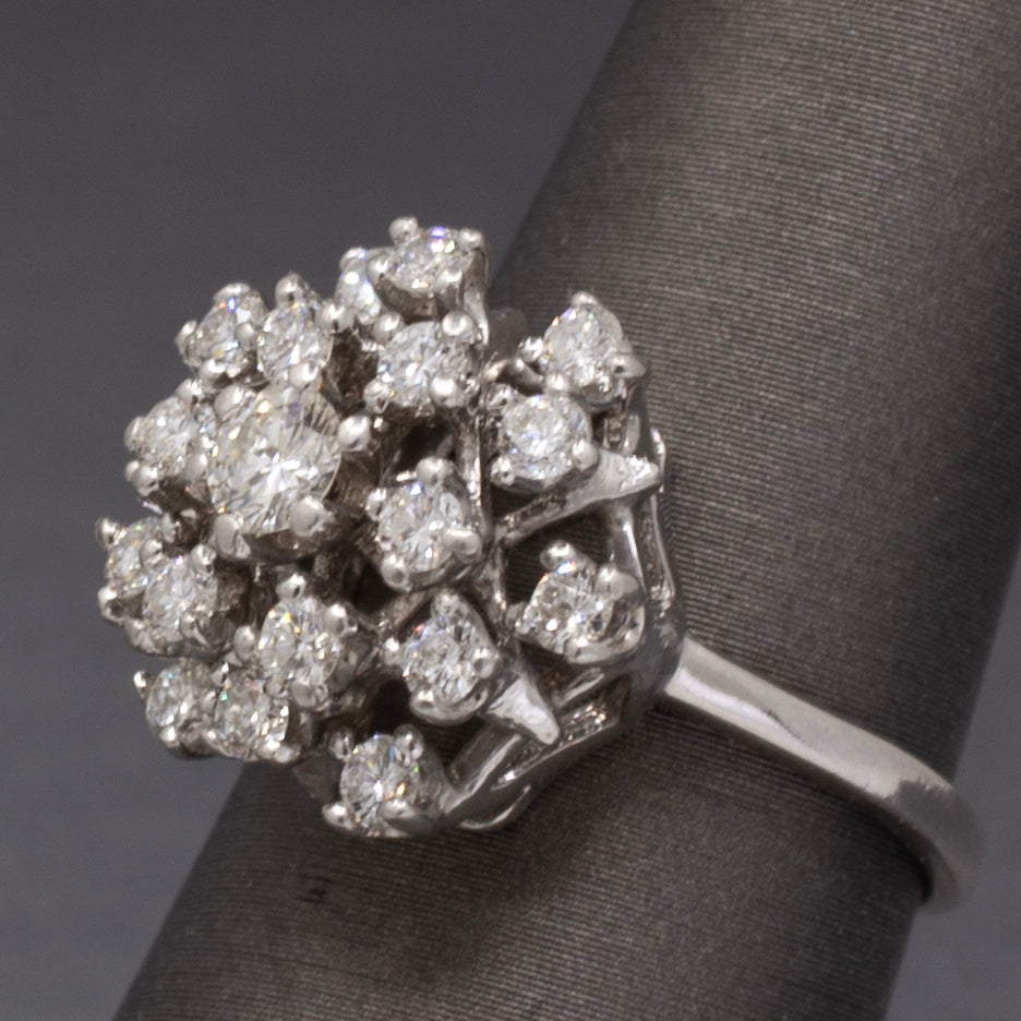 Sparkling Domed Diamond Cluster Cocktail Ring in 14k White Gold