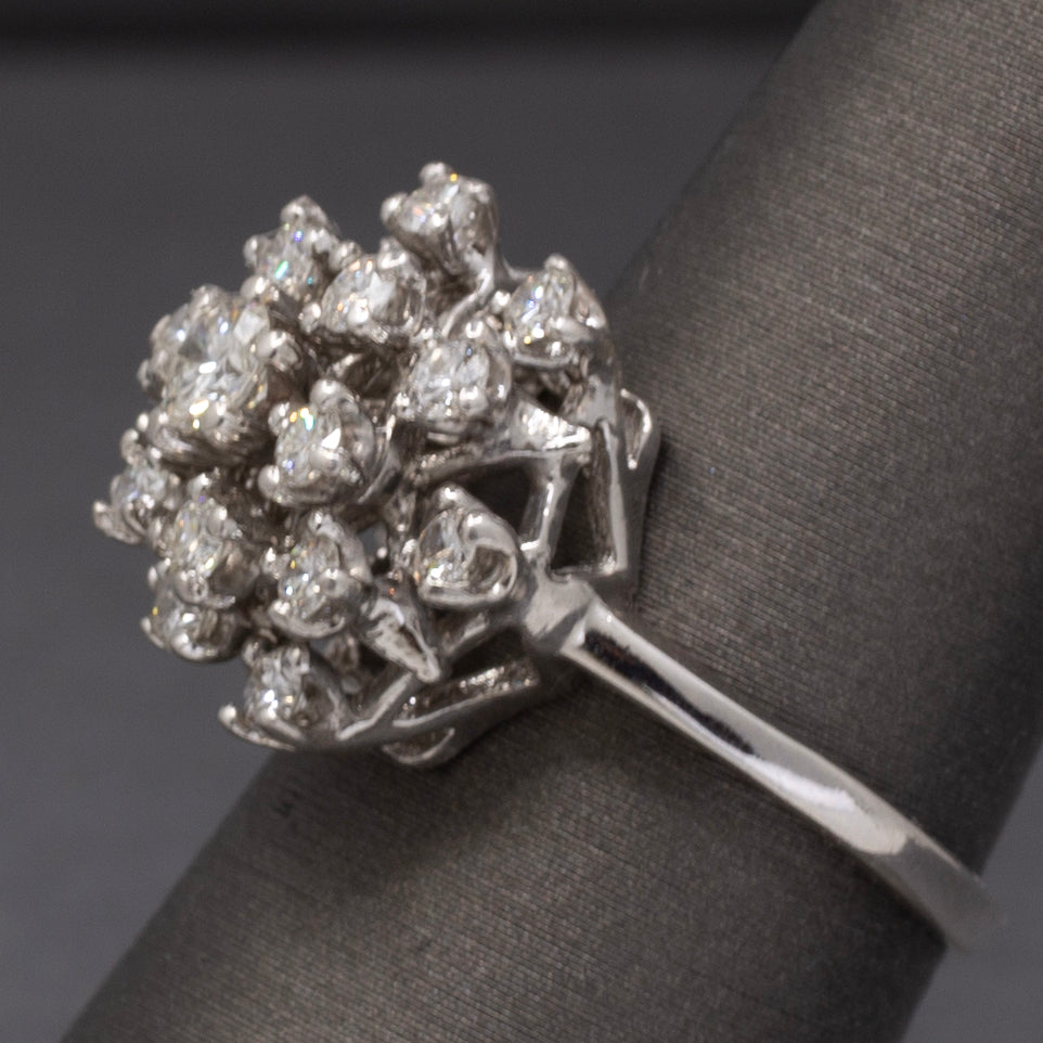 Sparkling Domed Diamond Cluster Cocktail Ring in 14k White Gold