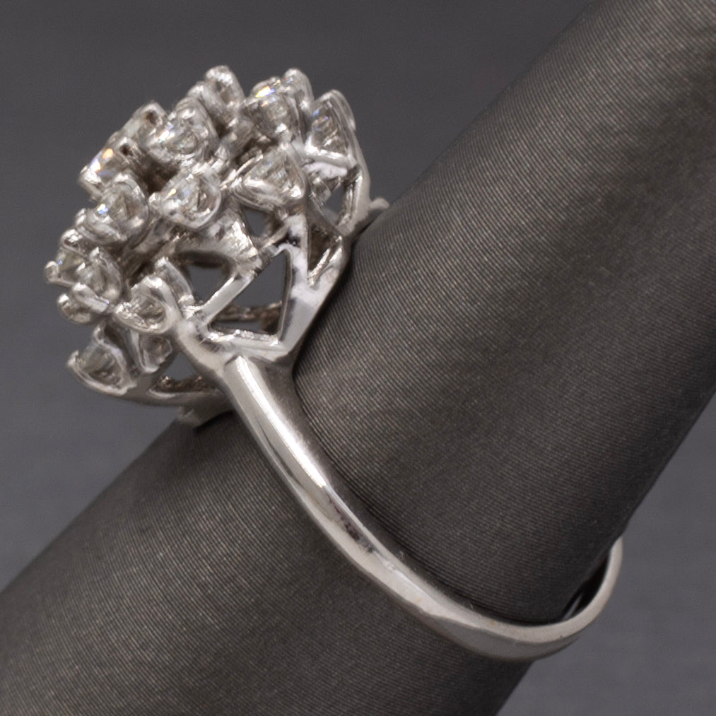 Sparkling Domed Diamond Cluster Cocktail Ring in 14k White Gold