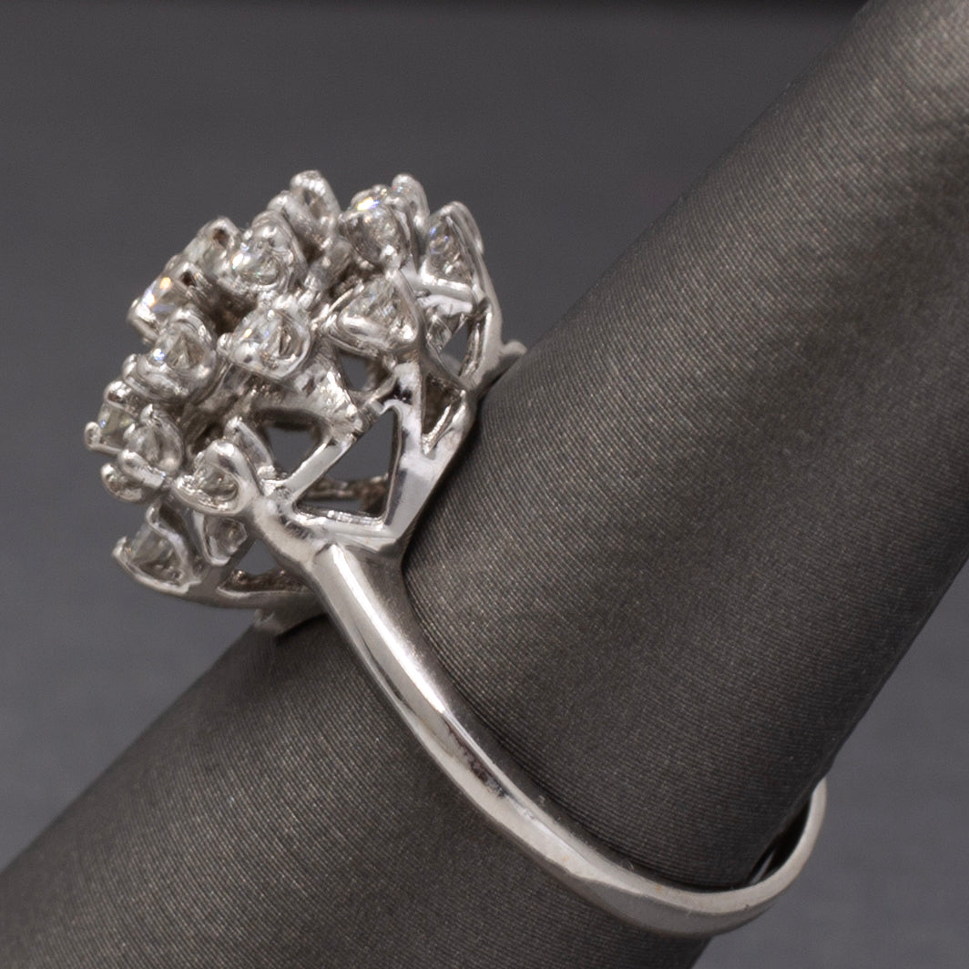 Sparkling Domed Diamond Cluster Cocktail Ring in 14k White Gold