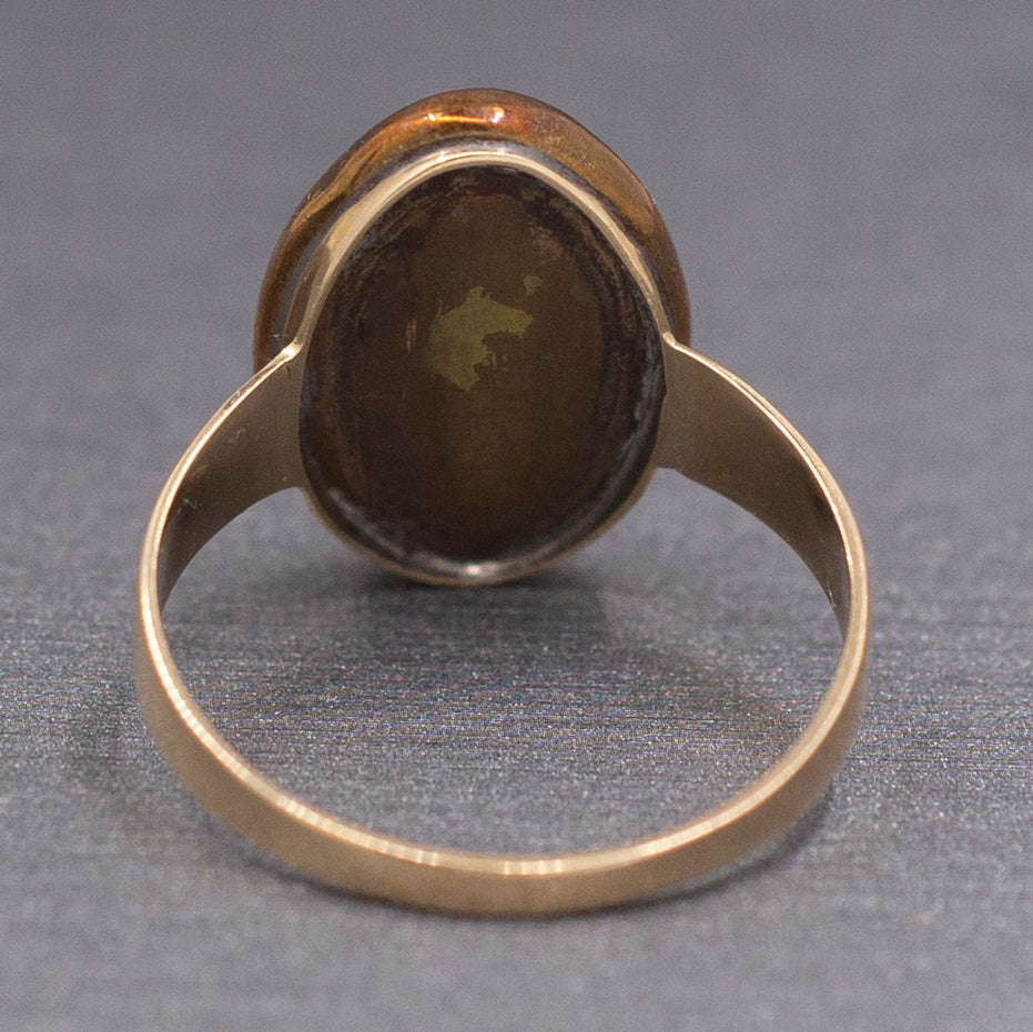 Antique Ring with Georgian Sepia Landscape Bezel Set in 9k and 14k Gold
