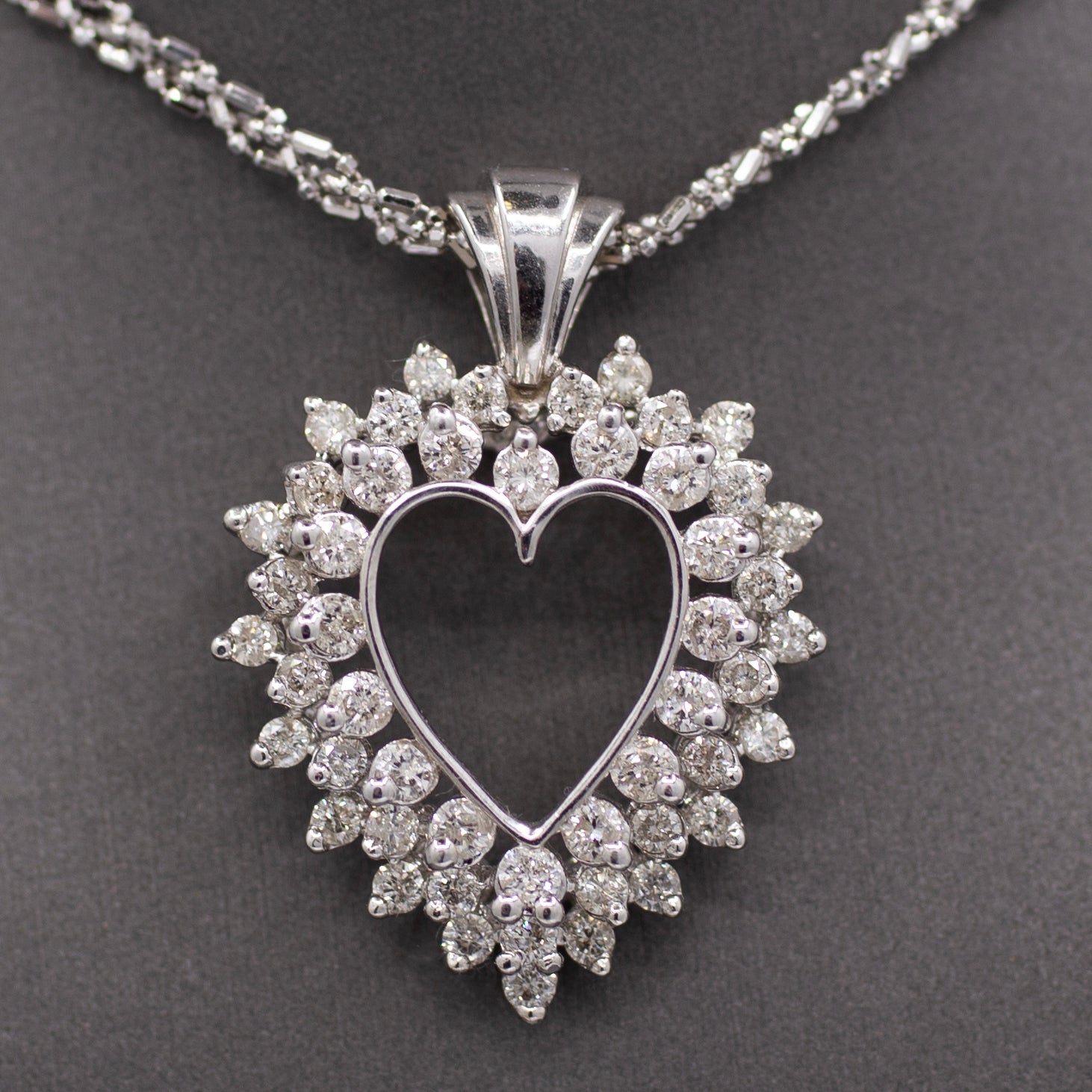 Vintage Bold 3.00cttw Diamond Heart Pendant in 14k White Gold