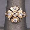 Antique Edwardian Old European Cut Diamond Cluster Enamel Ring in 14k Yellow Gold