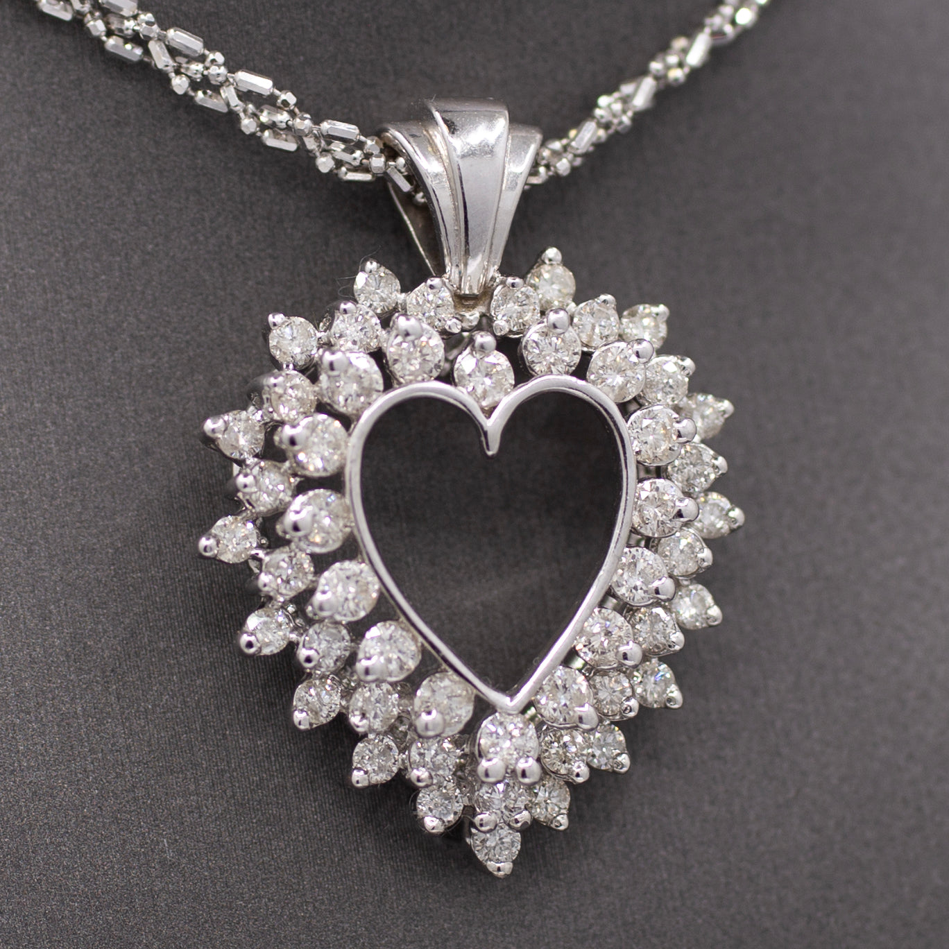 Vintage Bold 3.00cttw Diamond Heart Pendant in 14k White Gold