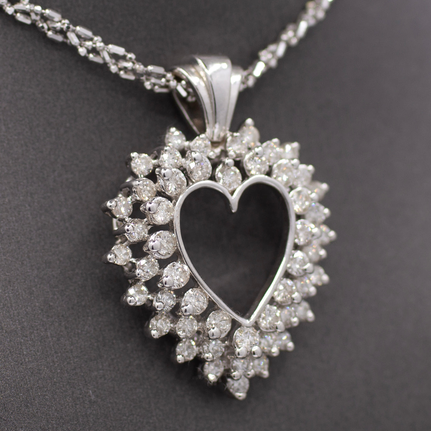 Vintage Bold 3.00cttw Diamond Heart Pendant in 14k White Gold