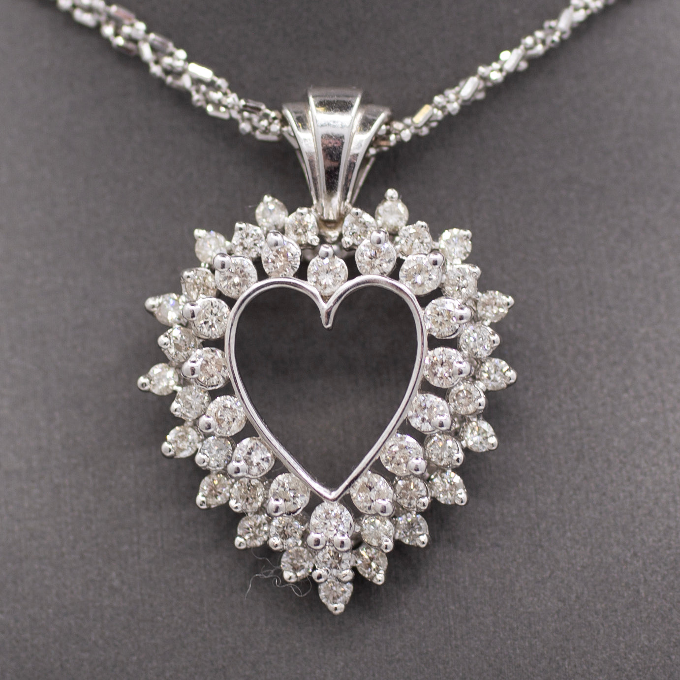 Vintage Bold 3.00cttw Diamond Heart Pendant in 14k White Gold