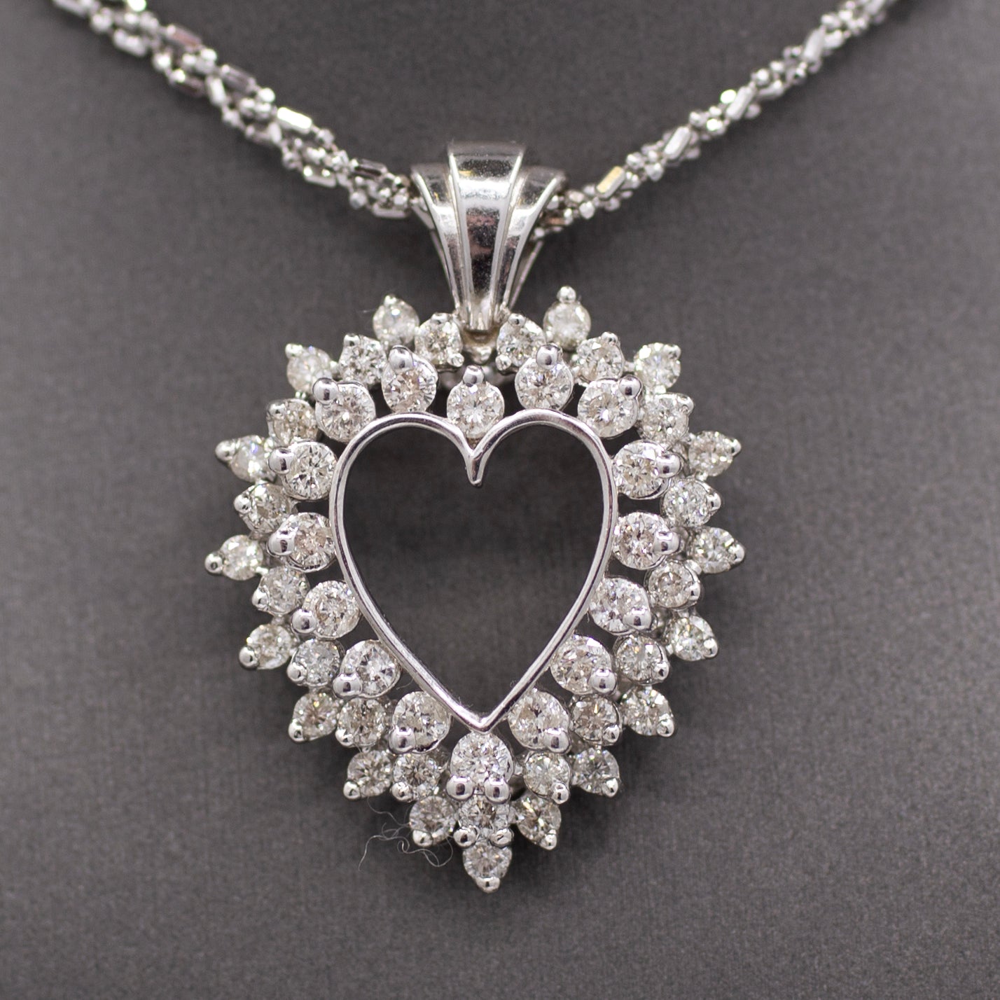 Vintage Bold 3.00cttw Diamond Heart Pendant in 14k White Gold