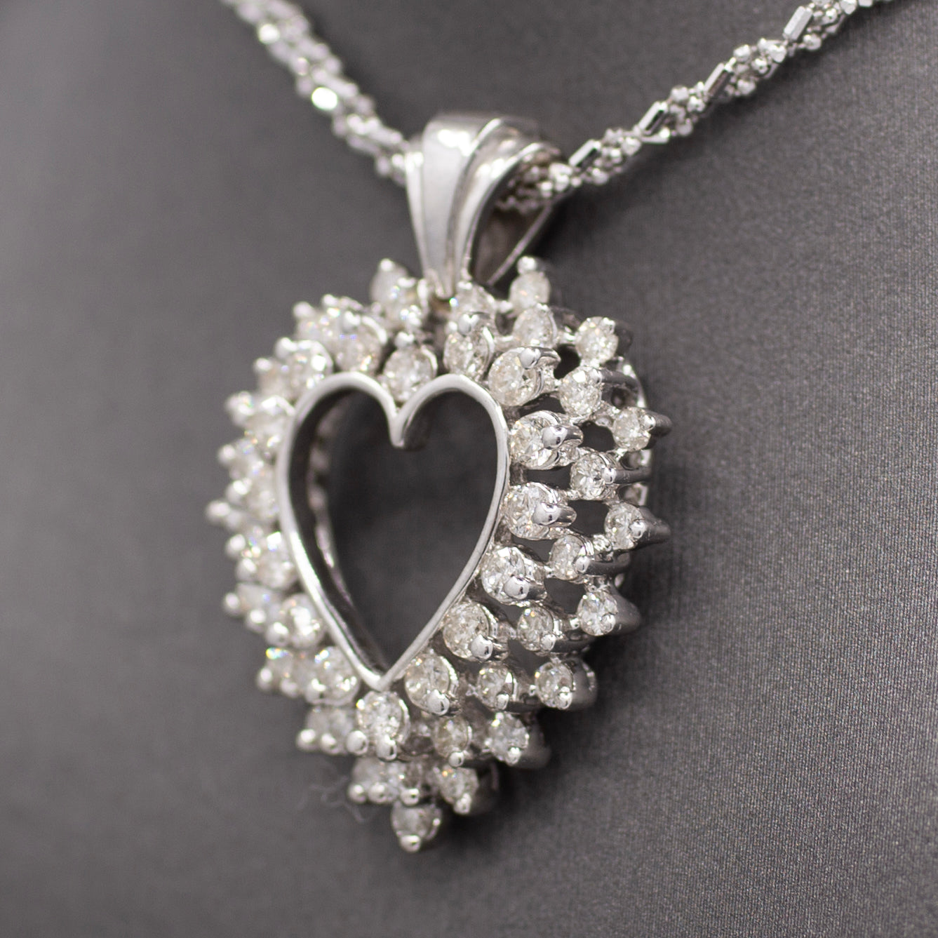 Vintage Bold 3.00cttw Diamond Heart Pendant in 14k White Gold