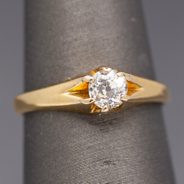 Antique Victorian Old Mine Cut Solitaire Engagement Ring in 18k Yellow Gold