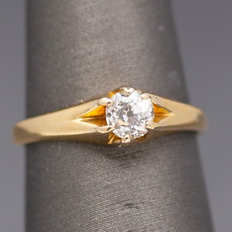 Antique Victorian Old Mine Cut Solitaire Engagement Ring in 18k Yellow Gold