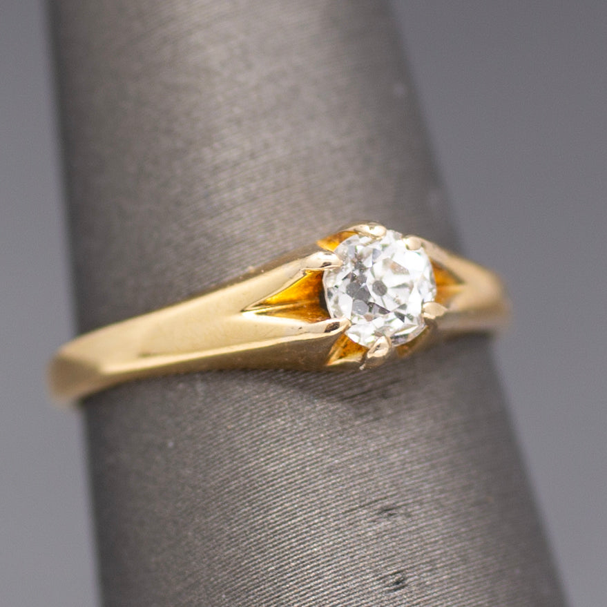 Antique Victorian Old Mine Cut Solitaire Engagement Ring in 18k Yellow Gold