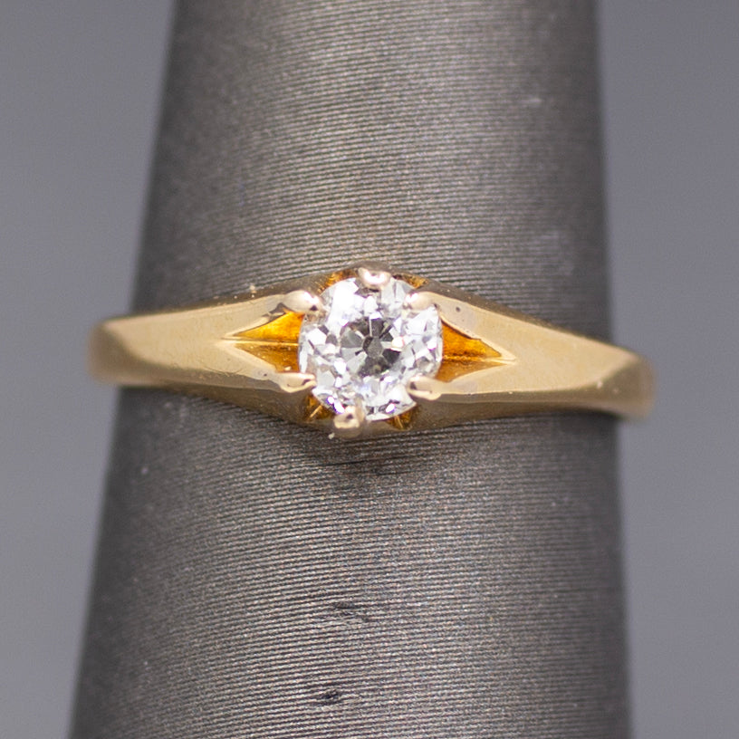 Antique Victorian Old Mine Cut Solitaire Engagement Ring in 18k Yellow Gold
