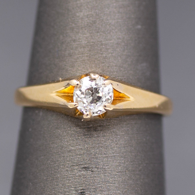 Antique Victorian Old Mine Cut Solitaire Engagement Ring in 18k Yellow Gold