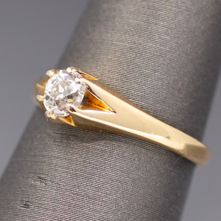 Antique Victorian Old Mine Cut Solitaire Engagement Ring in 18k Yellow Gold