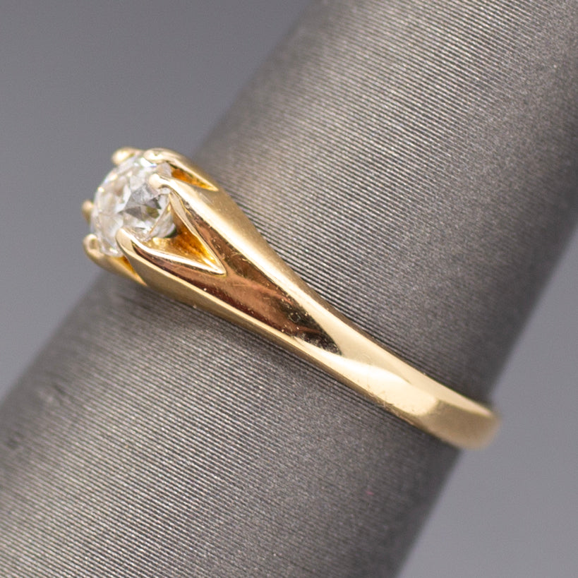 Antique Victorian Old Mine Cut Solitaire Engagement Ring in 18k Yellow Gold