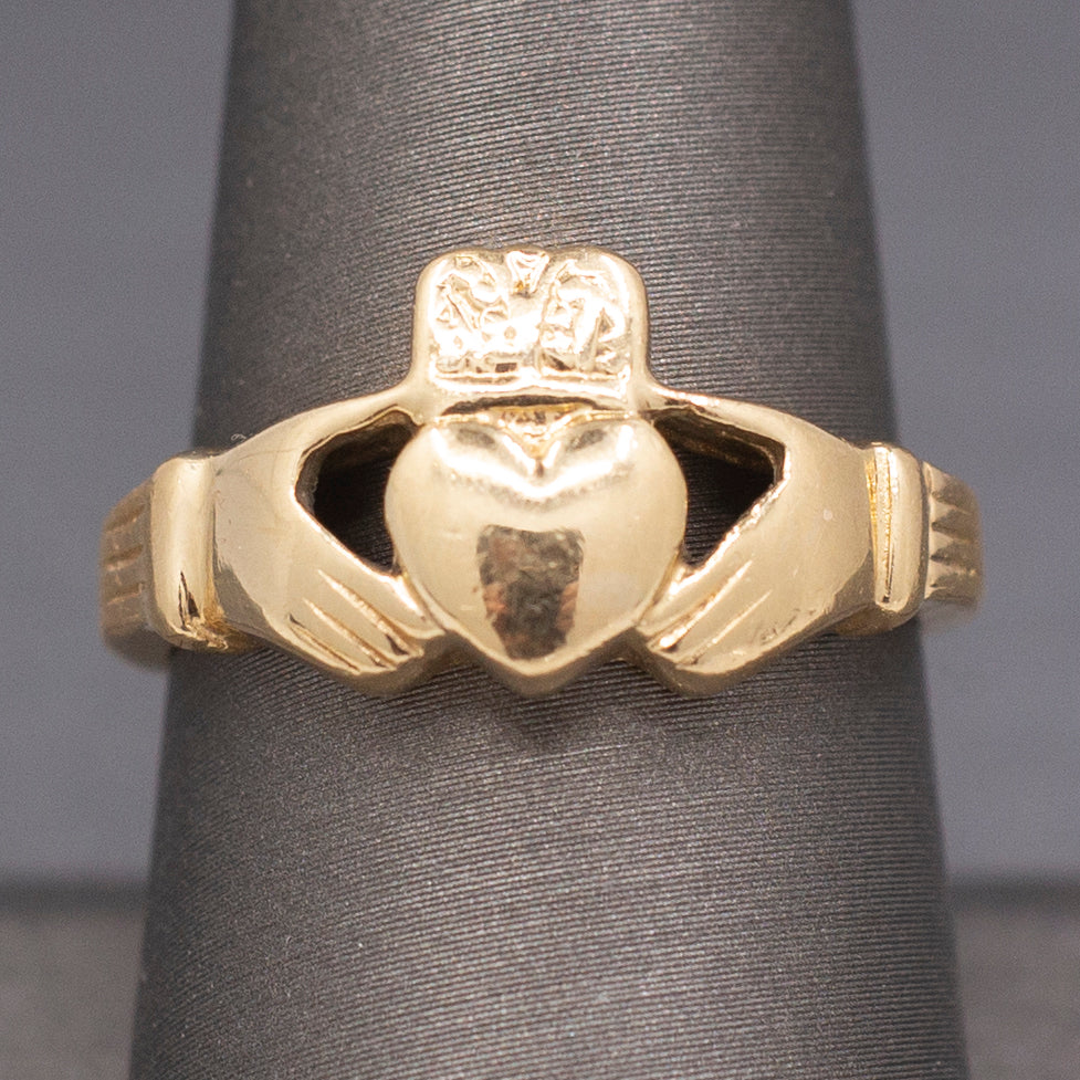 Vintage Claddagh Engagement Wedding Ring in 14k Yellow Gold